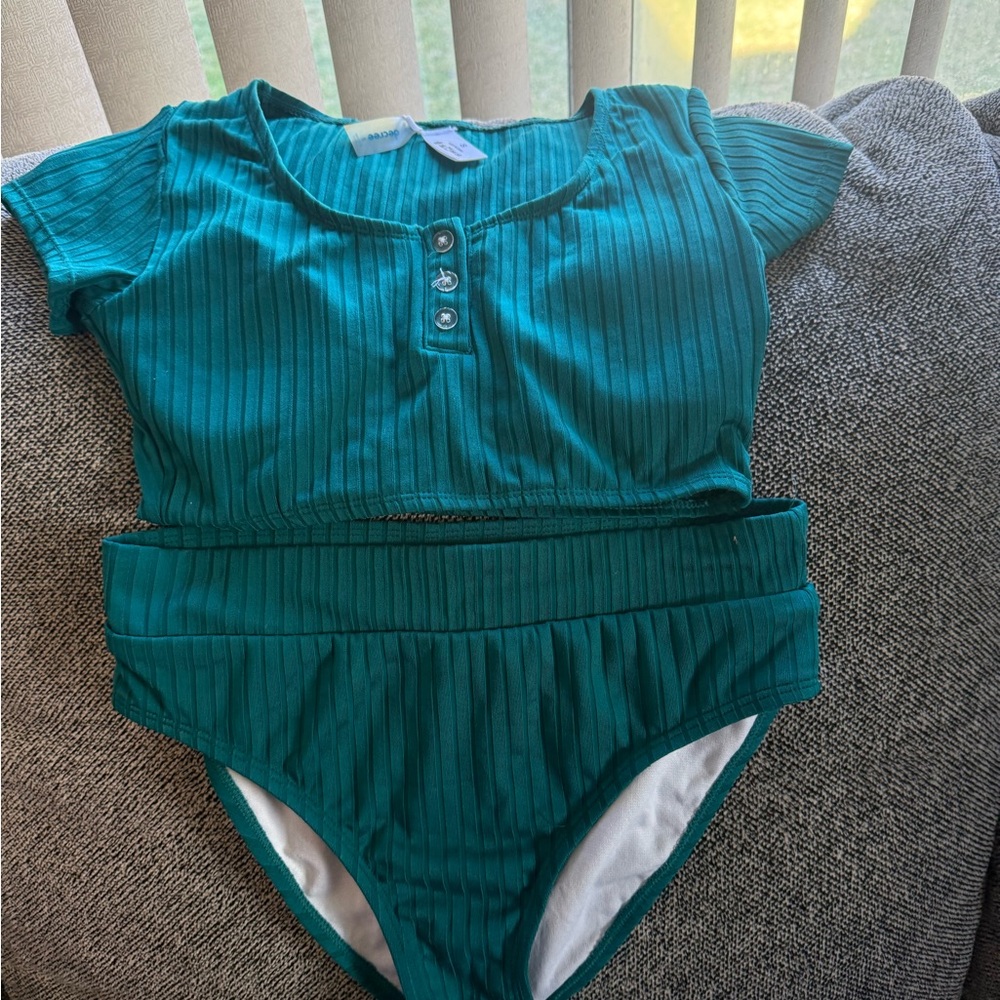SHEIN Teal Ribbed Swimwear Set